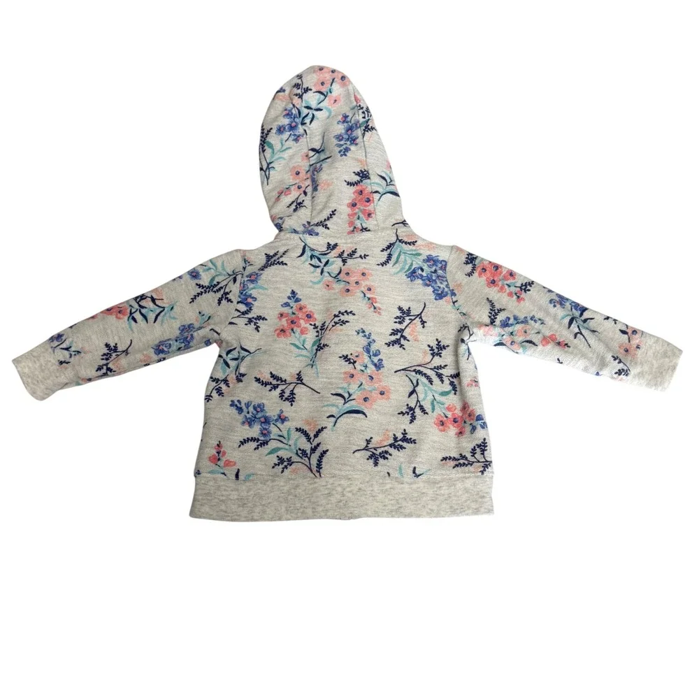 Carters Baby Girls Floral Zip Up Hoodie Gray Pink Blue 6 Months Light‎ Weight